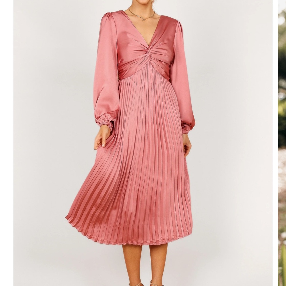 Petal & Pup Pink Pleated Bishop Sleeve Dress